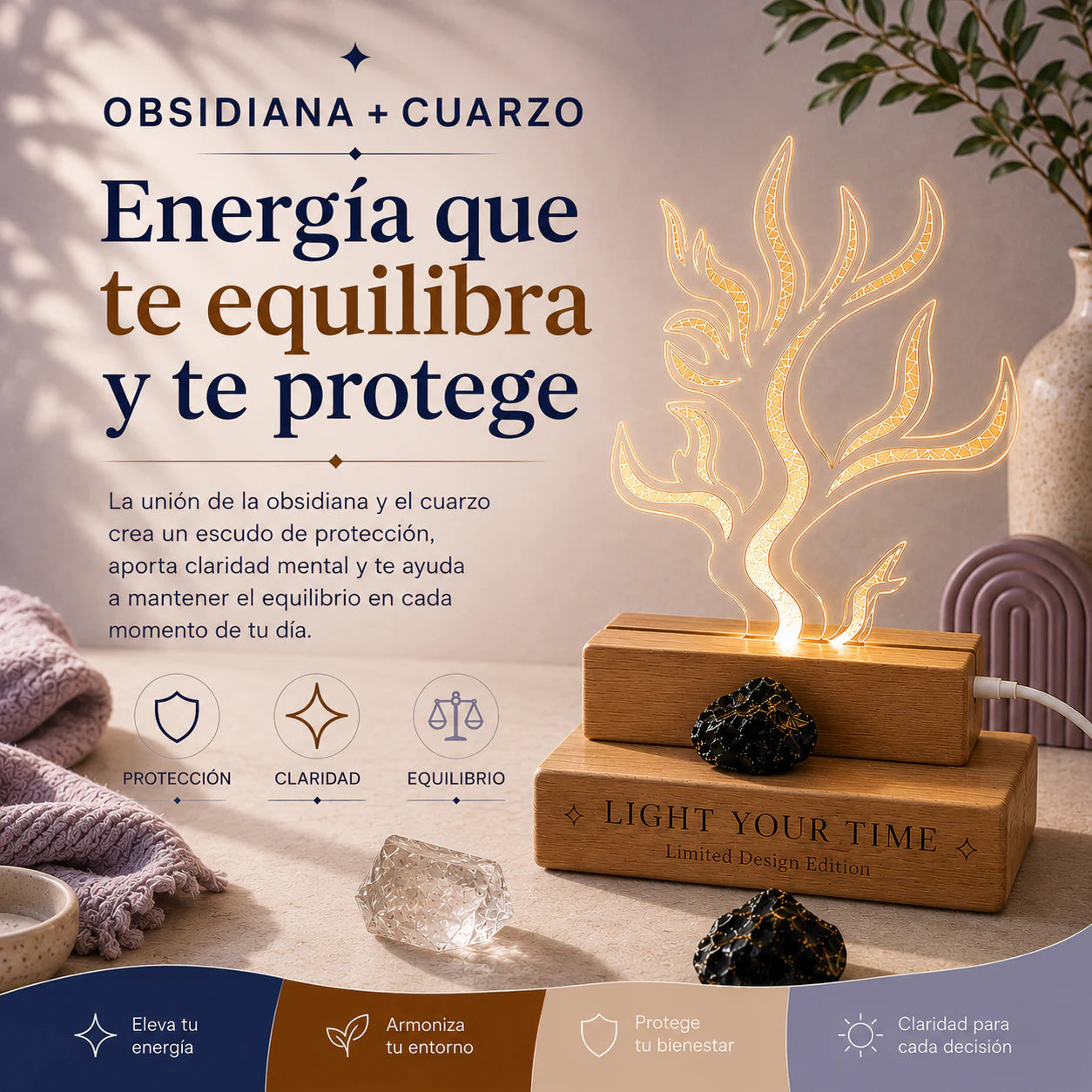 Lámpara LED Árbol con Piedras Energéticas