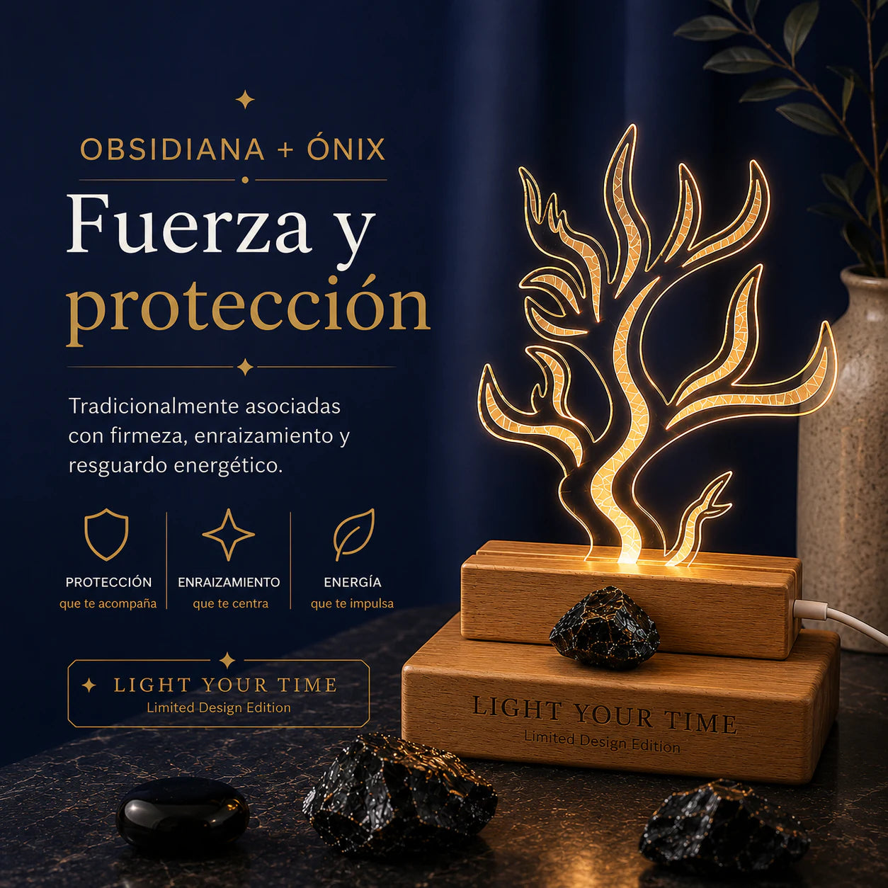 Lámpara LED Árbol con Piedras Energéticas