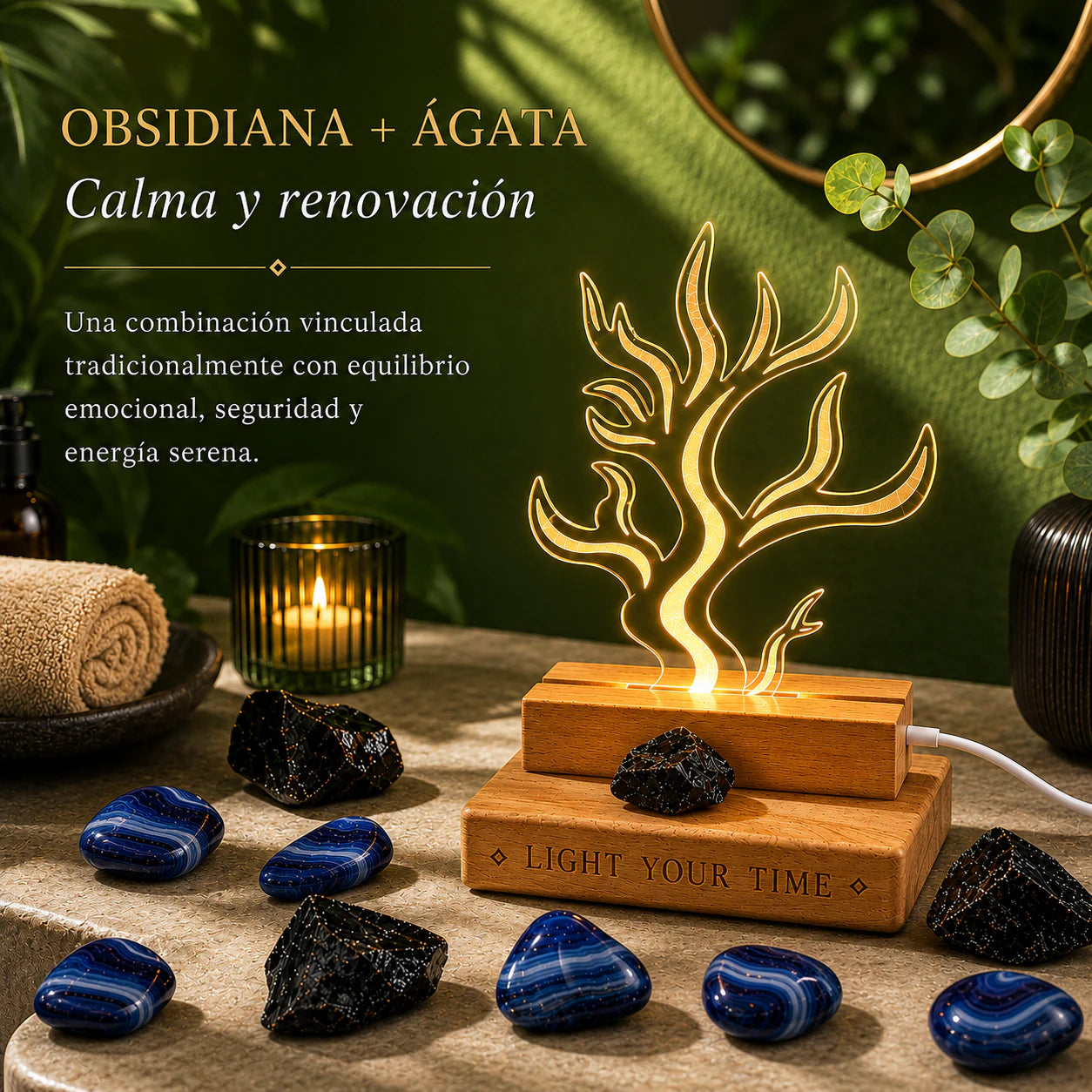 Lámpara LED Árbol con Piedras Energéticas